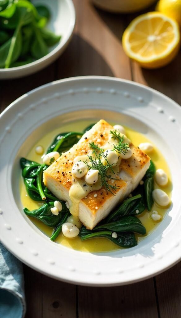 Oven-Baked Cod with Spinach and Feta