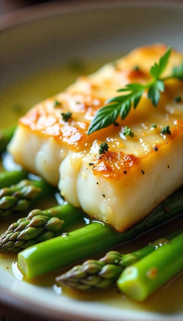 Garlic Butter Cod with Tender Asparagus