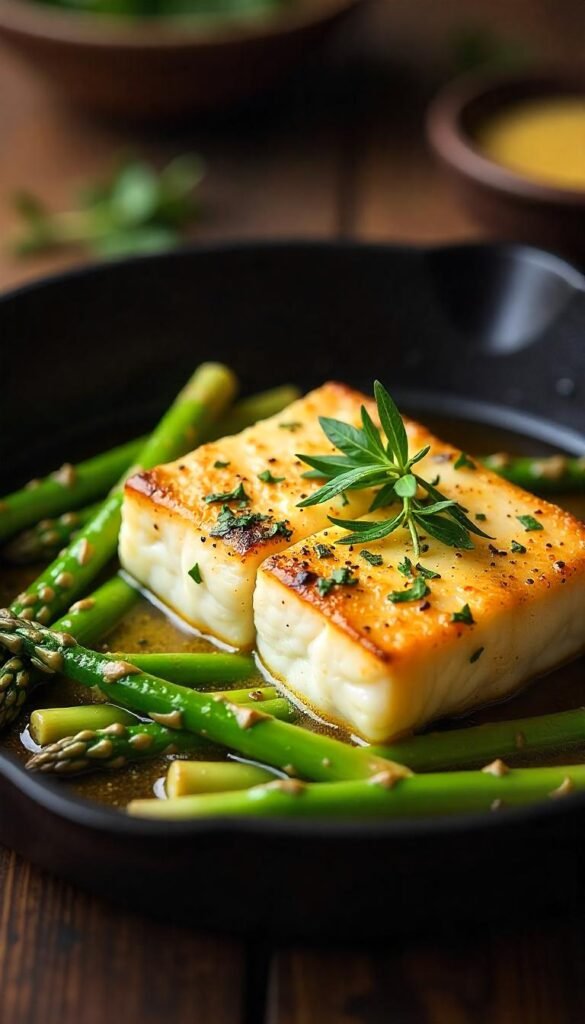 Garlic Butter Cod with Tender Asparagus