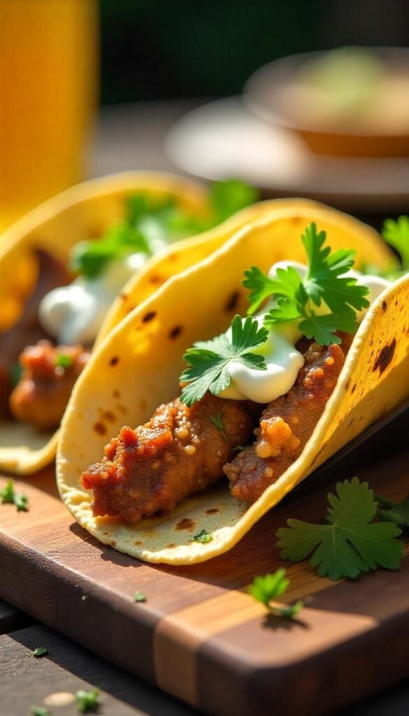 Crispy Beef Tacos with Creamy Cilantro Sauce