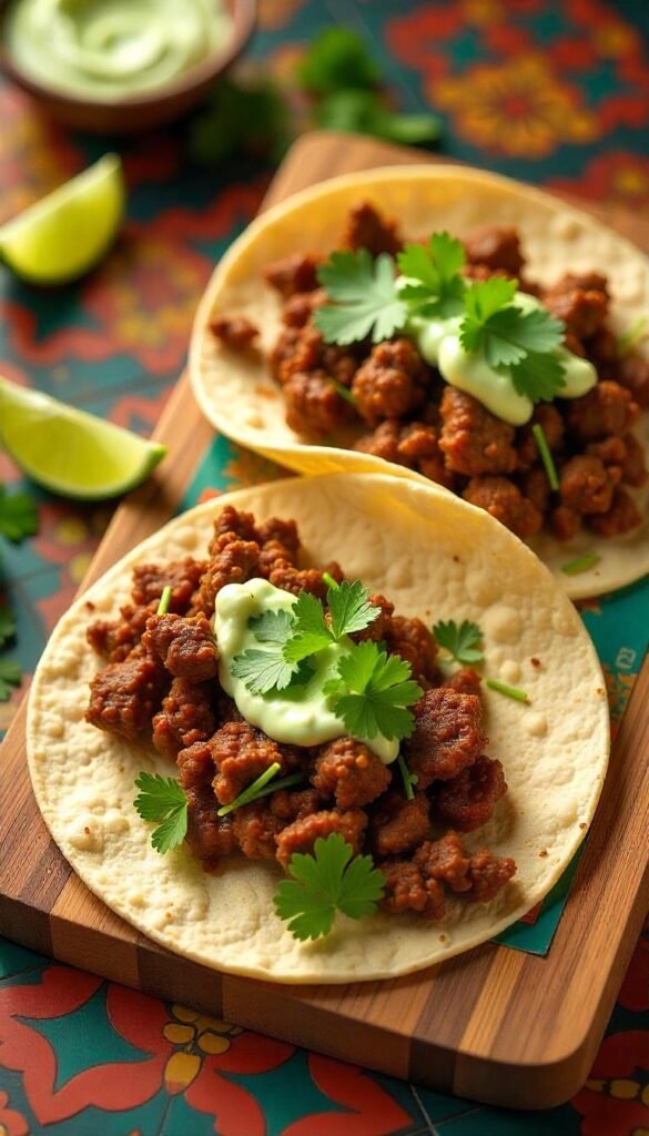 Crispy Beef Tacos with Creamy Cilantro Sauce