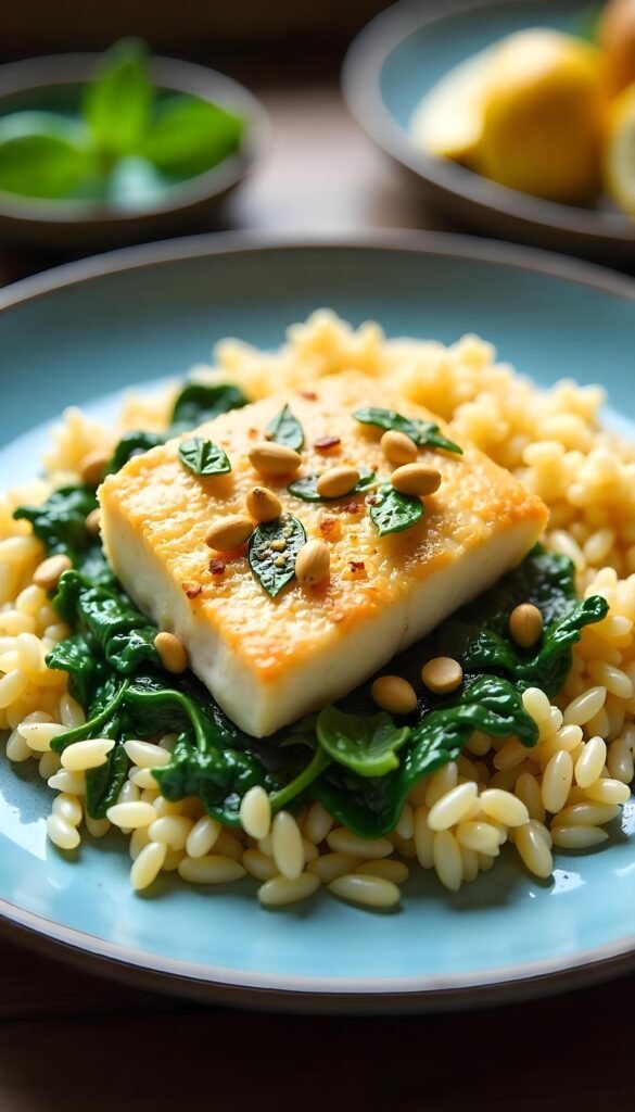 Pan-Seared Sea Bass with Creamy Lemon Spinach