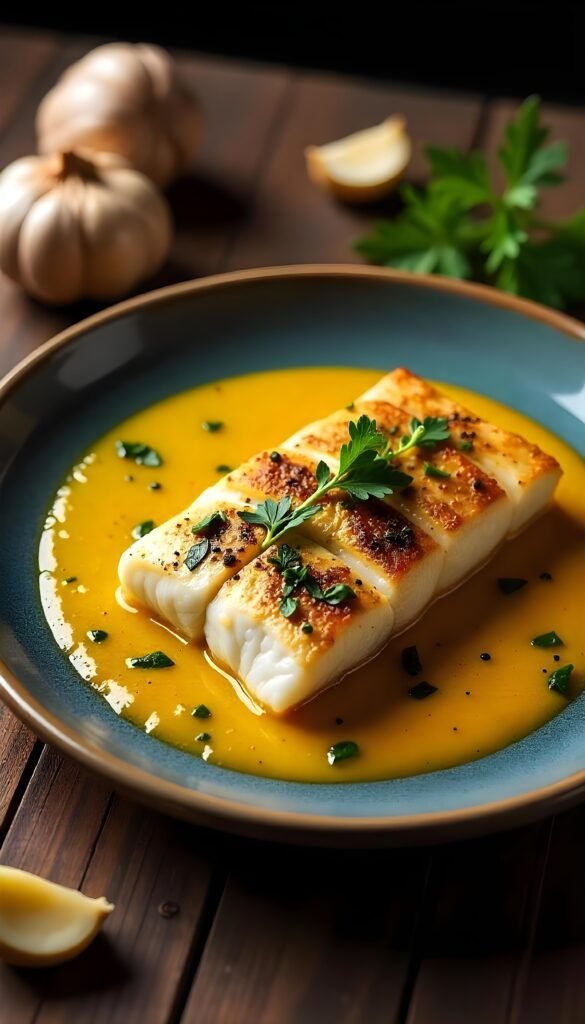 Pan-Seared Sea Bass with Roasted Garlic Sauce