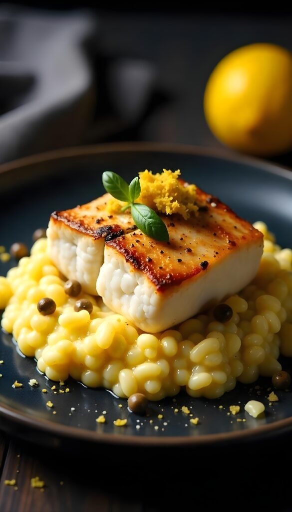 Savory Grilled Sea Bass with Creamy Lemon Risotto