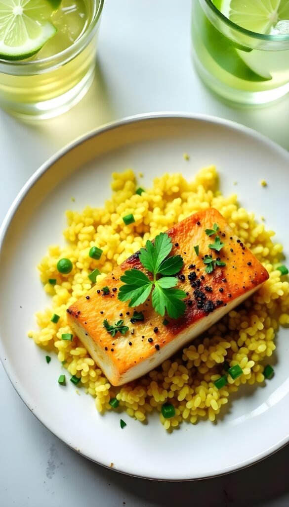 Pan-Seared Sea Bass with Cilantro Lime Rice Pan-Seared Sea Bass with Cilantro Lime Rice