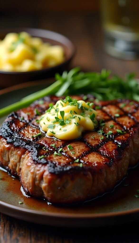 Classic Grilled Ribeye Steak with Garlic Herb Butter