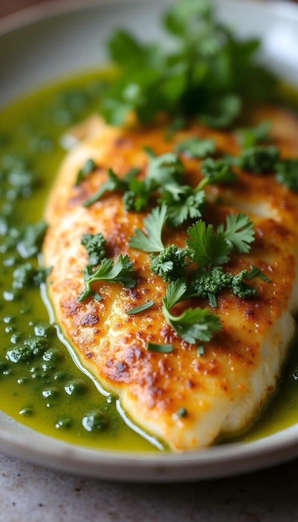 Pan-Seared Tilapia with Fresh Cilantro Lime Sauce