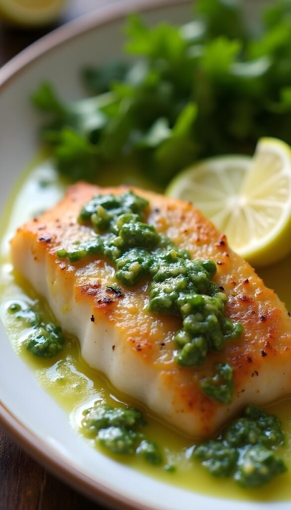 Pan-Seared Tilapia with Fresh Cilantro Lime Sauce