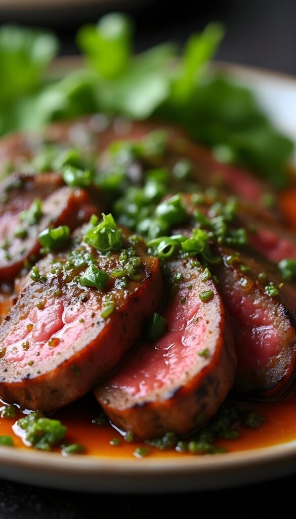 Zesty Marinated Flank Steak with Chimichurri Sauce