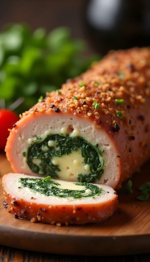 Savory Stuffed Pork Loin with Spinach and Cheese