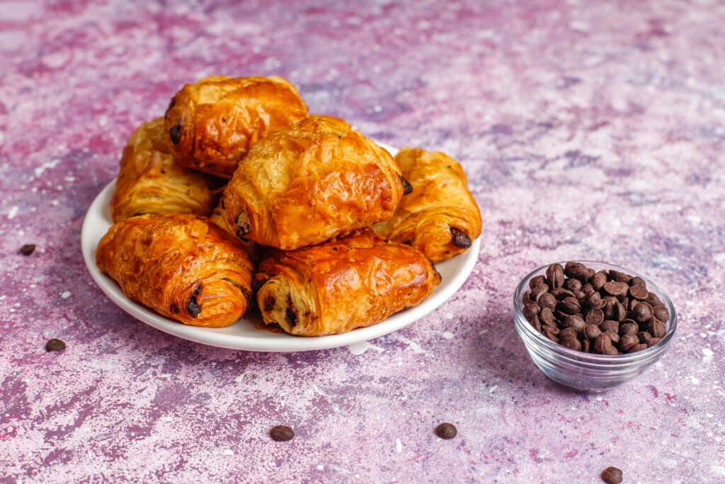 French croissants pain au chocolate.