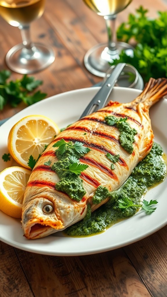 Grilled Branzino with Fresh Cilantro Pesto