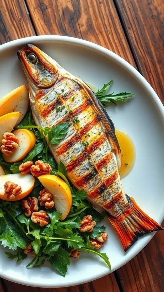 Grilled Branzino with Pear and Walnut Salad
