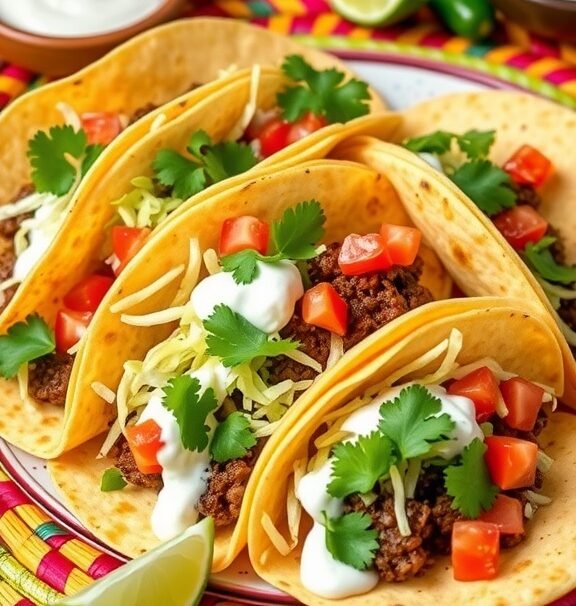 Crispy Beef Tacos with Creamy Cilantro Sauce