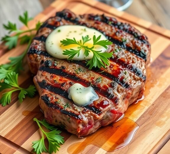 Classic Grilled Ribeye Steak with Garlic Herb Butter