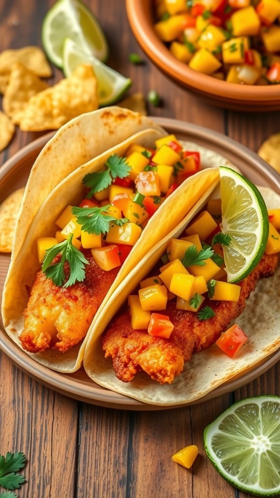 Crispy Tilapia Tacos with Mango Salsa Crispy Tilapia Tacos with Mango Salsa
