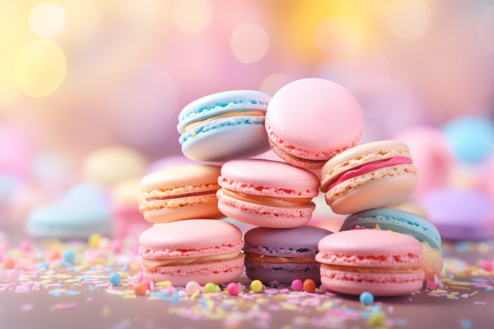 Macaroons on pink background delicious dessert
