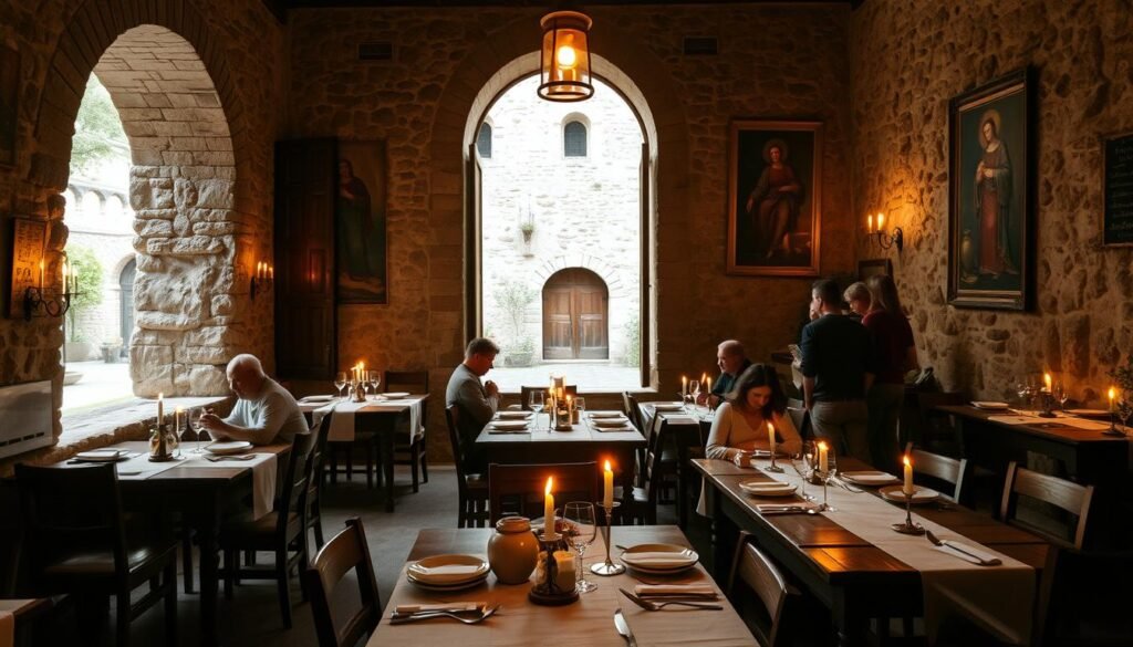 monastery restaurant Abruzzo dining ambiance monastery restaurant Abruzzo dining ambiance