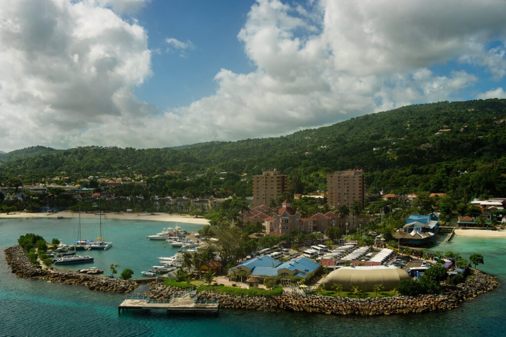 Panorama of port in Ocho Rios in Jamaica from the sea