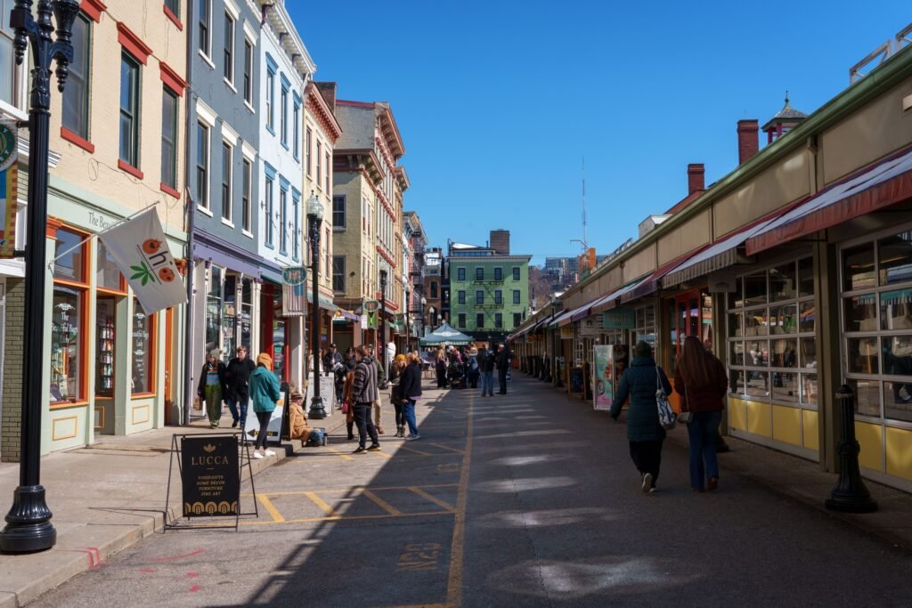 People At Findlay Market In Downtown Cincinnati On A Sunny Winter Day