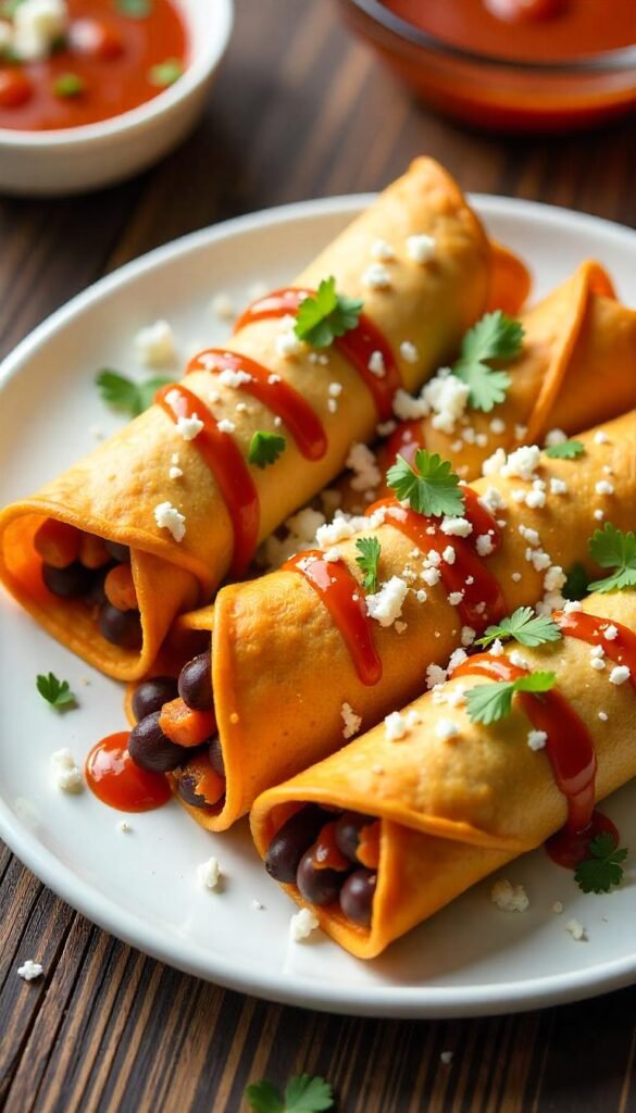 Crispy Sweet Potato and Black Bean Taquitos