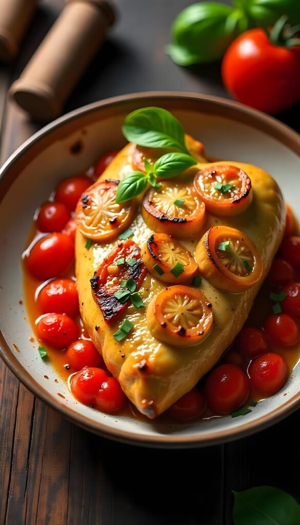 Savory Banana Pepper and Tomato Baked Chicken