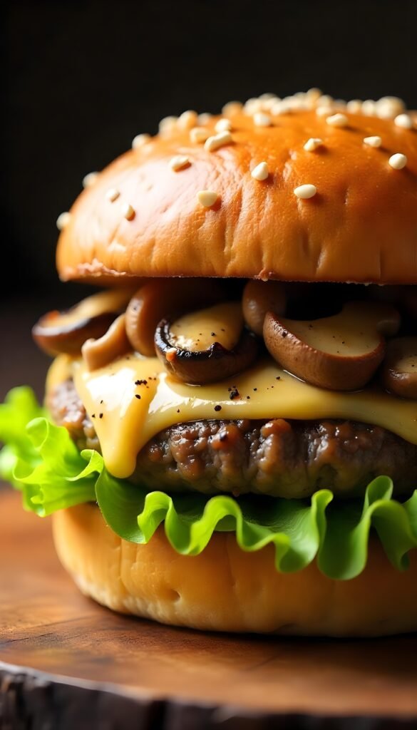 Savory Mushroom and Swiss Burger