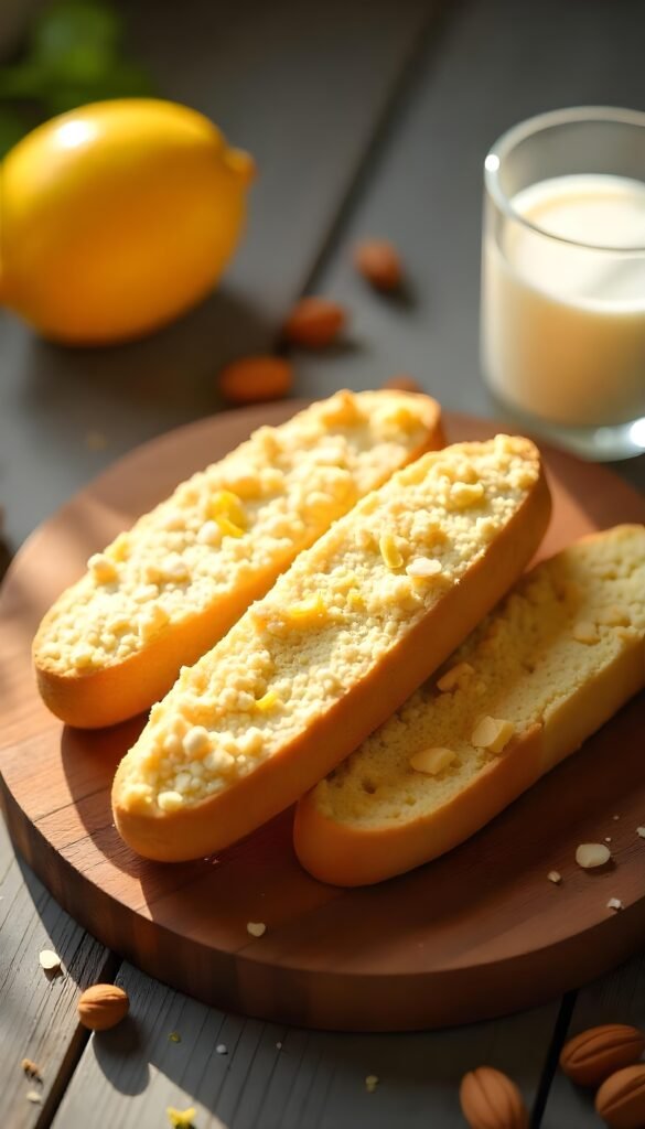 Lemon Almond Biscotti with milk