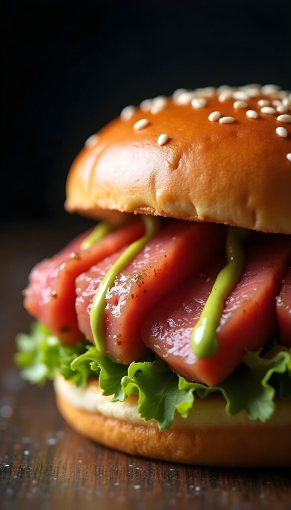 Spicy Tuna Burger with Wasabi Mayo