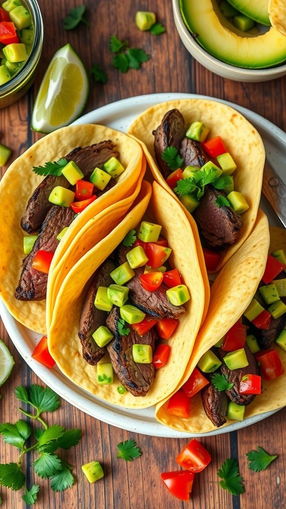 Savory Steak Tacos with Fresh Avocado Salsa Savory Steak Tacos with Fresh Avocado Salsa