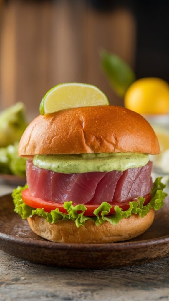 Spicy Tuna Burger with Wasabi Mayo Tuna Burger With Wasabi Mayo